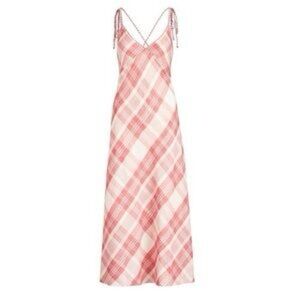 POLO by Ralph Lauren Sleeveless Plaid Twill Cross Back Detail Maxi Dress Pink 0